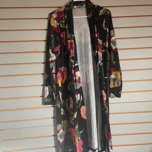 Available by Angela Fashion Women Floral Black Long Sleeve Open Front Cardigan S